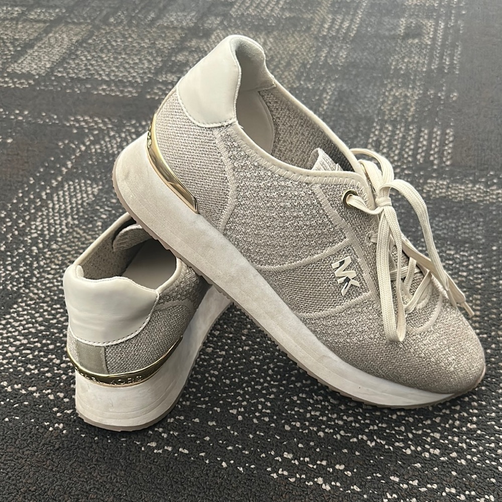 Michael Kors Metallic Knit Trainer, Champagne - Picture 3 of 5